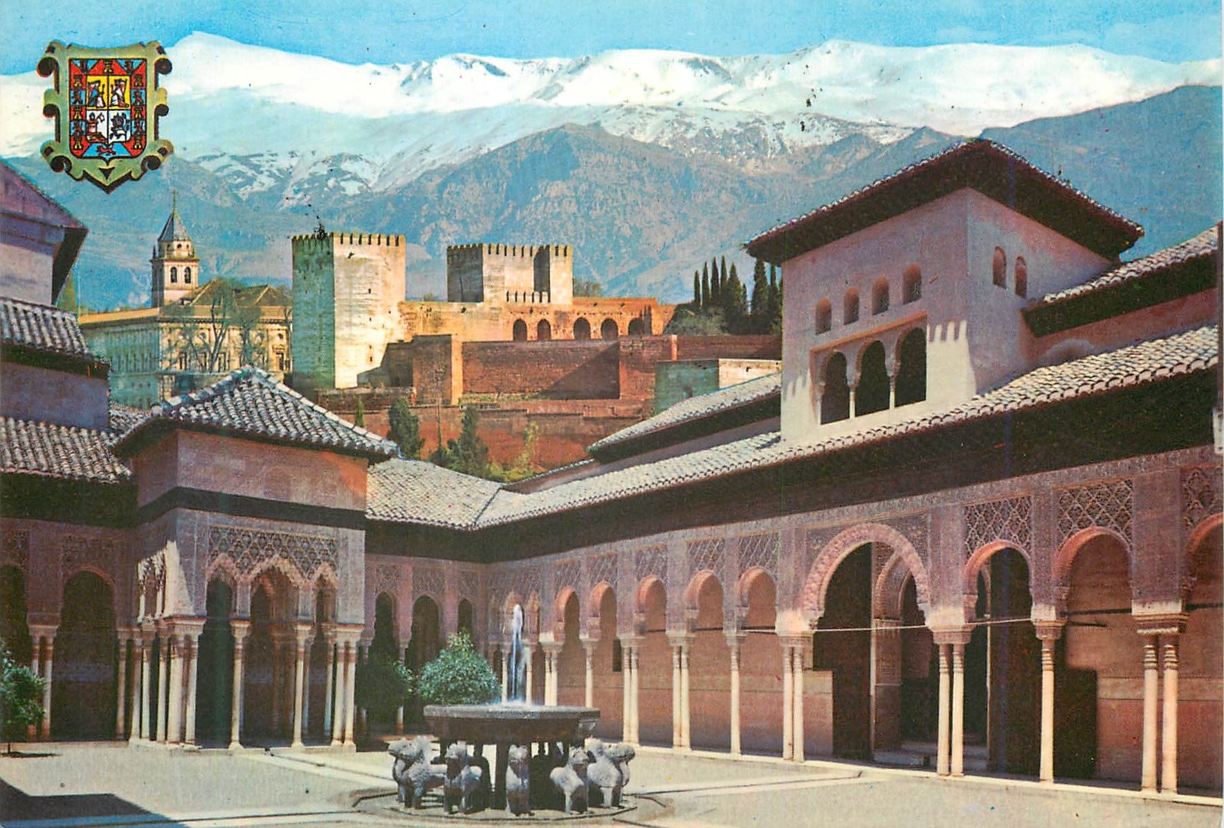 CPM Granada Alhambra Cour des Lions et Sierra Nevada 