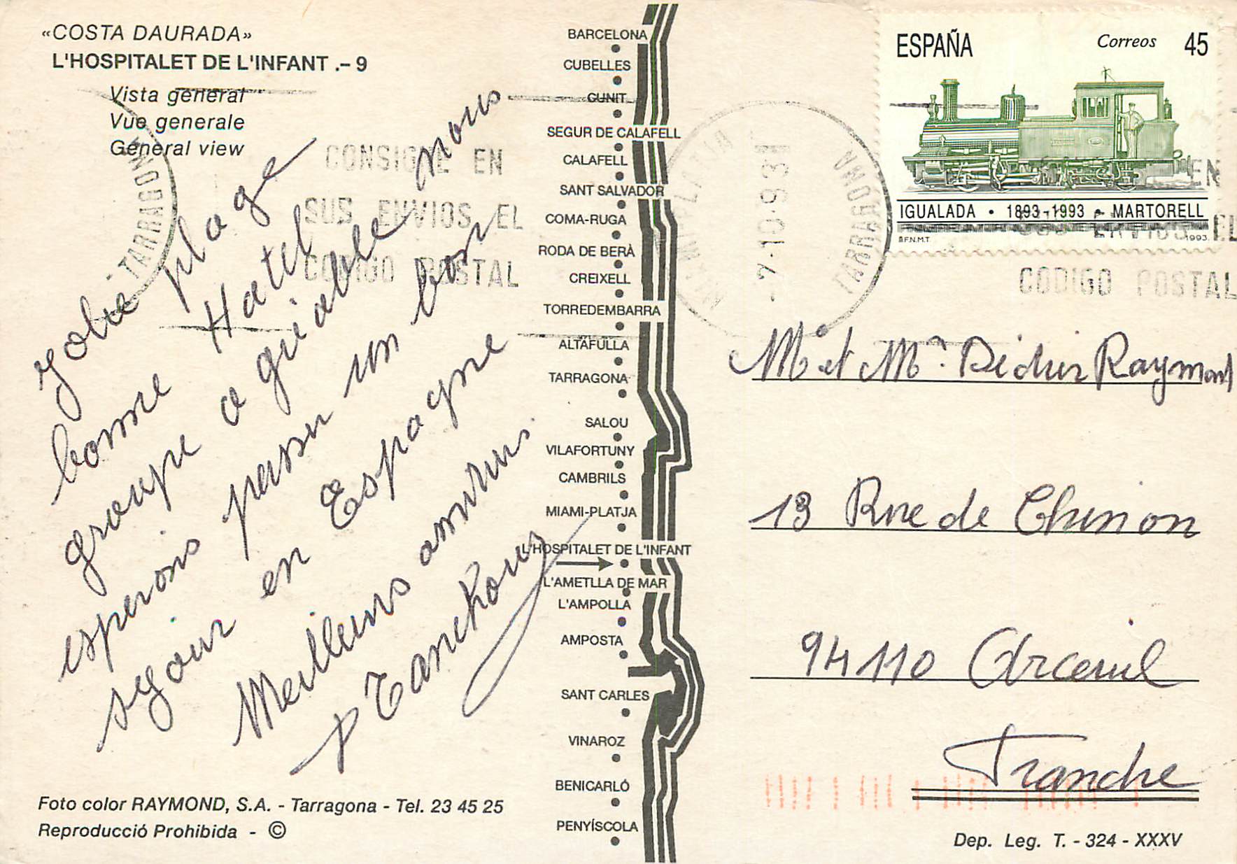 CPM Costa Dorada L Hospitalet de l Infant Vue generale  — Rückseite
