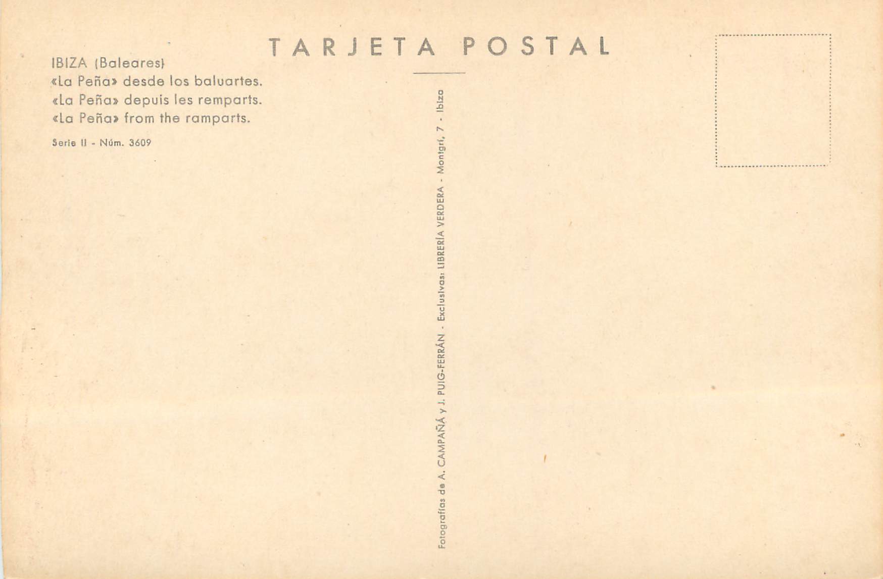 La Peña — depuis les remparts — A. Campañá y J. Puig-Ferrán, série II n° 3609 — Rückseite