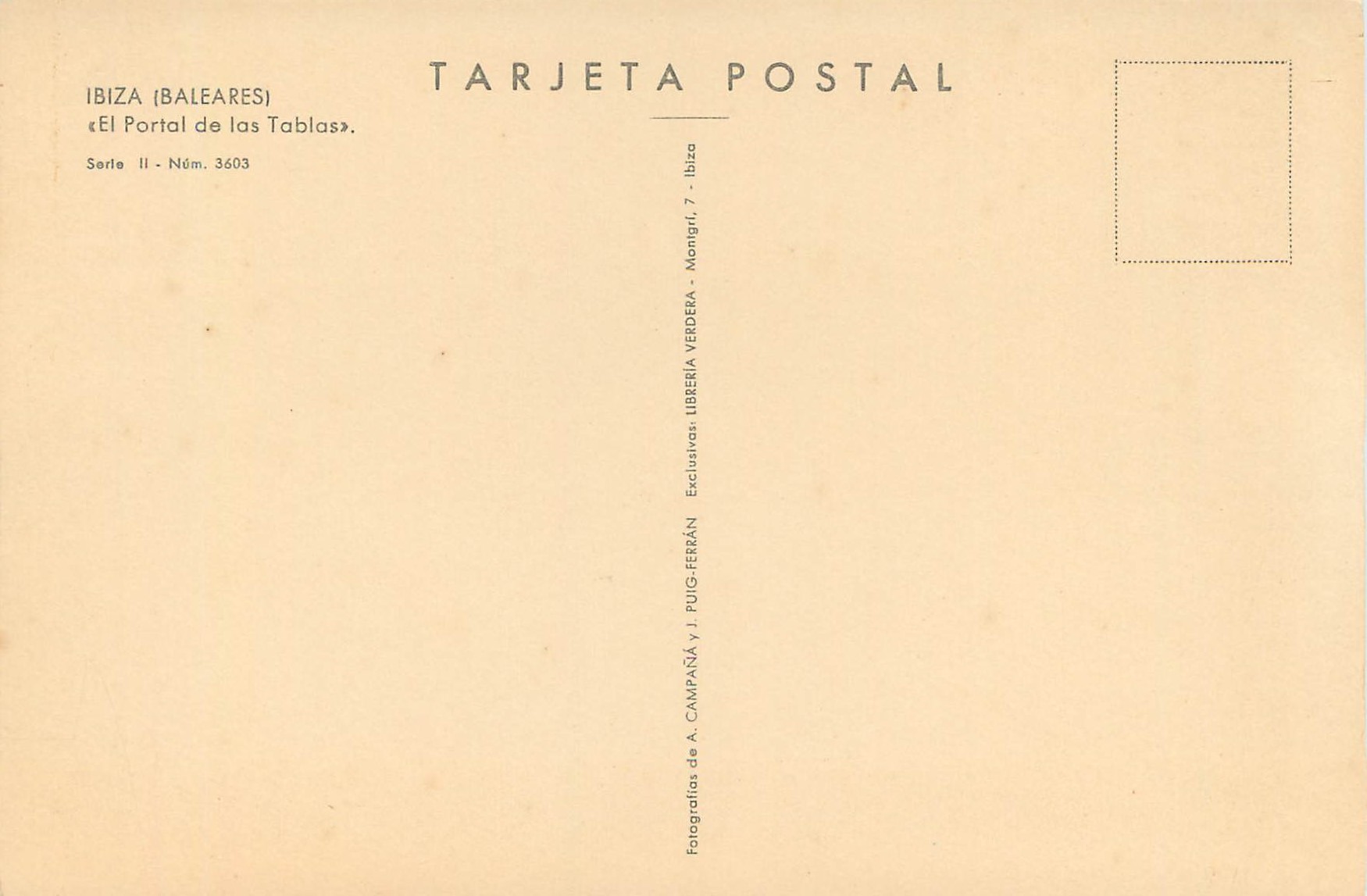 CPM Ibiza Baleares El Portal de las Tablas  — Rückseite