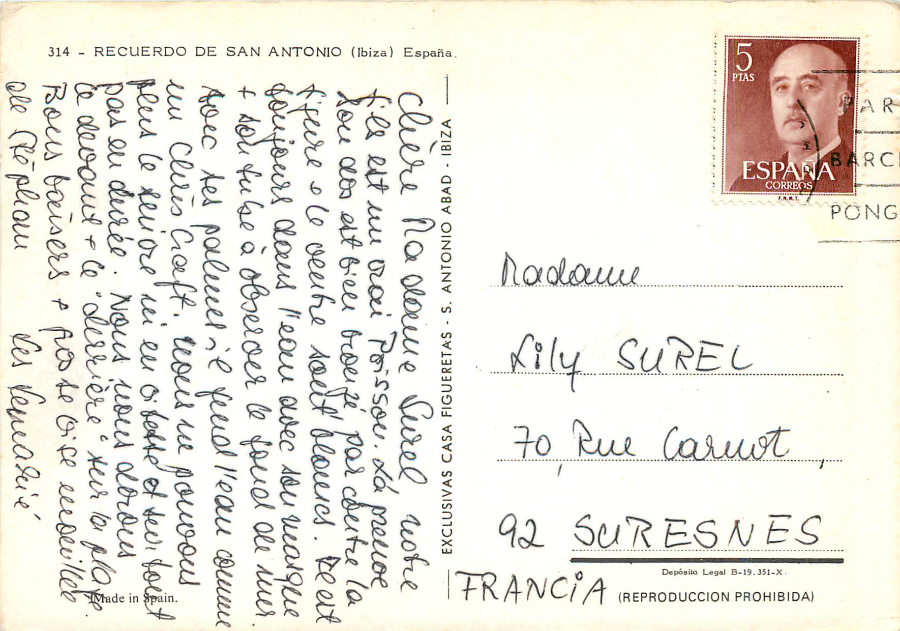 San Antonio Abad (Ibiza) — carte postale touristique avec carte de l'île — Éditeur : Exclusivas Casa Figueretas — Rückseite