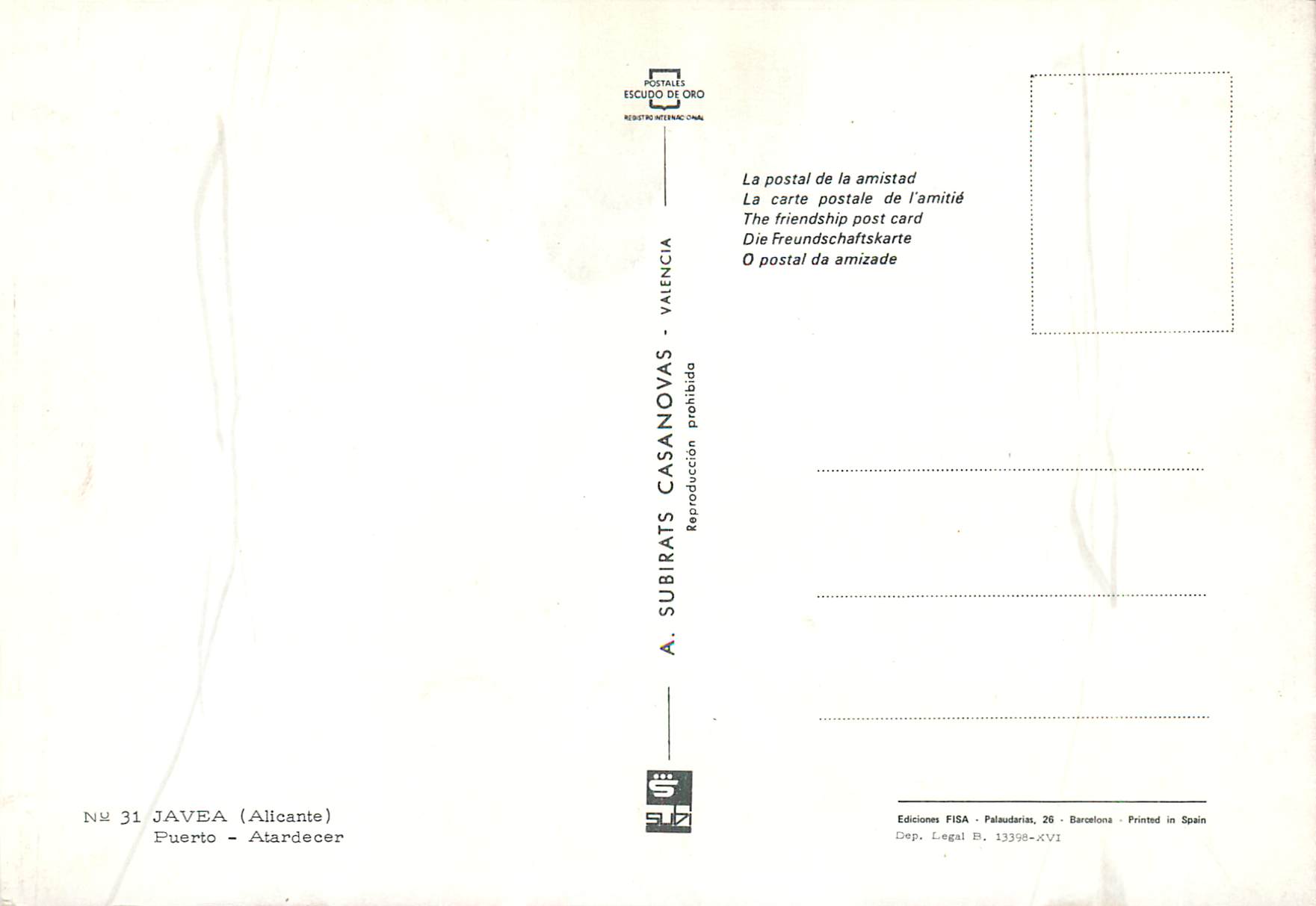 CPM Javea Alicante Puerto  — Verso