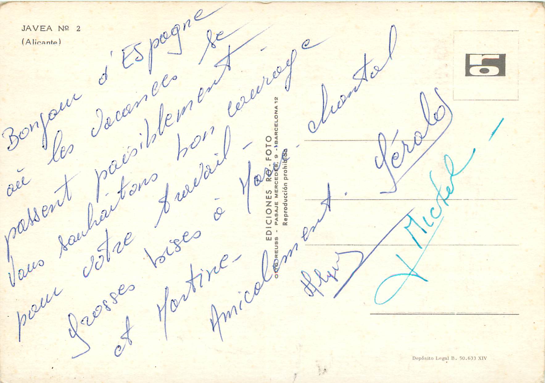 CPM Javea Alicante Bateau — Verso