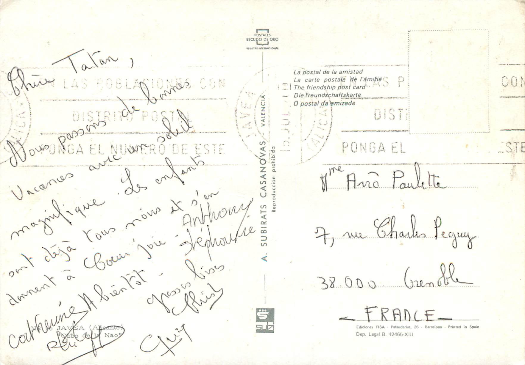CPM Javea Alicante  — Verso
