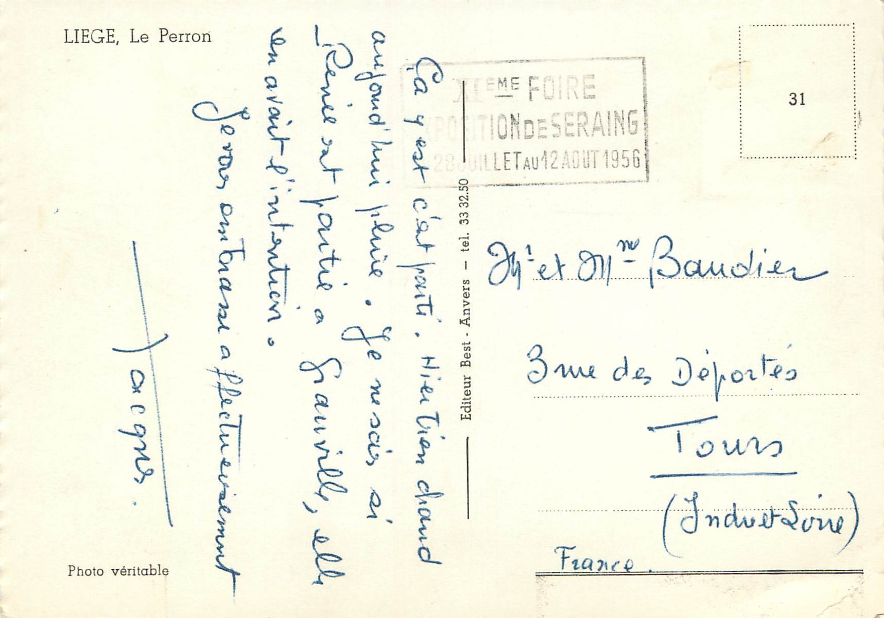 Le Perron — Liege — Éditeur Best, n°31 — Verso