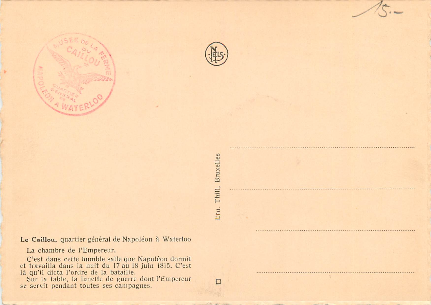 CPM Le Caillou quartier general de Napoleon a Waterloo La chambre de l'Empereur  — Rückseite
