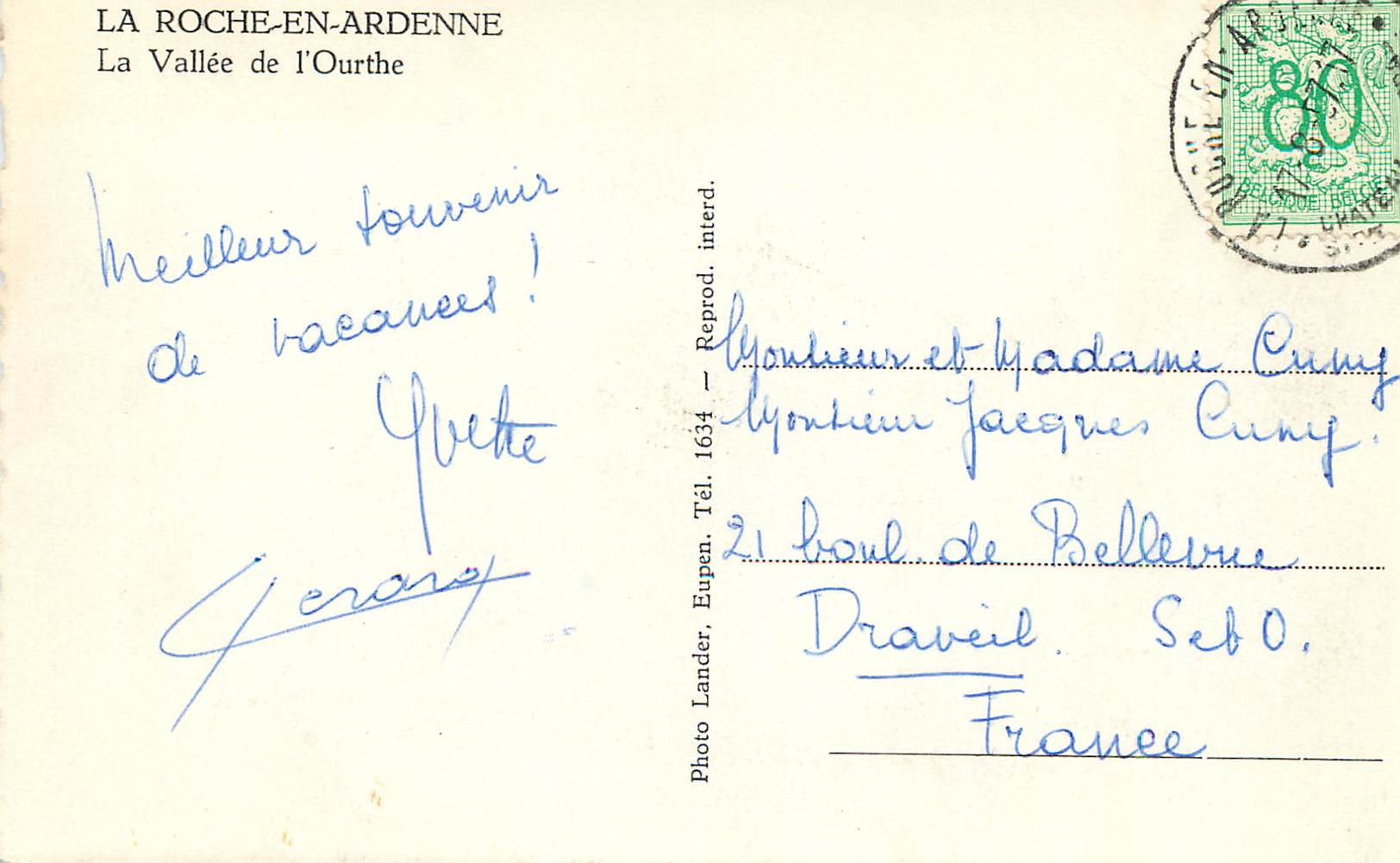 La Vallée de l'Ourthe — La Roche-en-Ardenne — Photo Lander, Eupen, n°1634 — Back