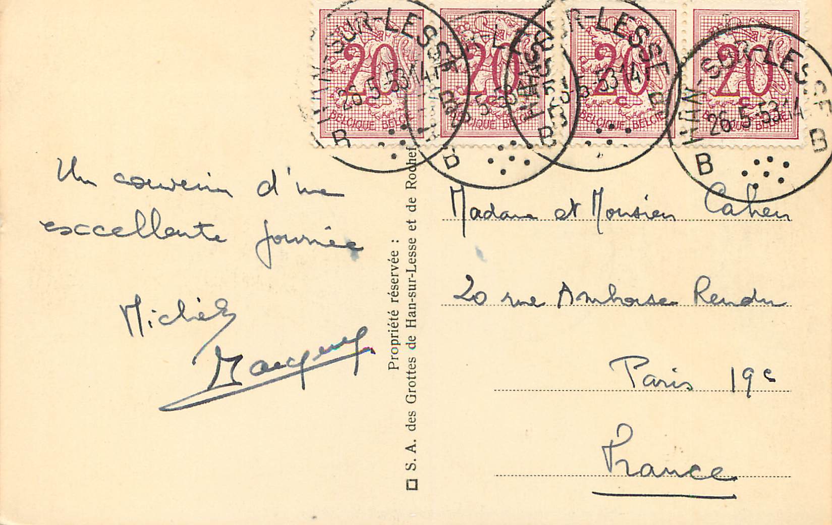 CPM Grottes de Han L'Entree de la Salle des Draperies  — Rückseite