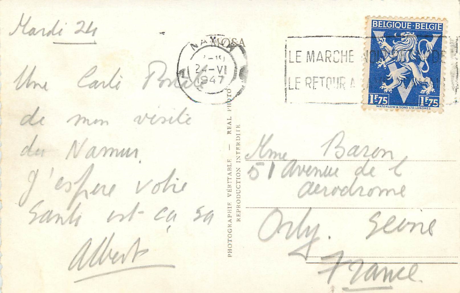 CPM Namur Eglise St Jaques Autel de la Vierge  — Rückseite