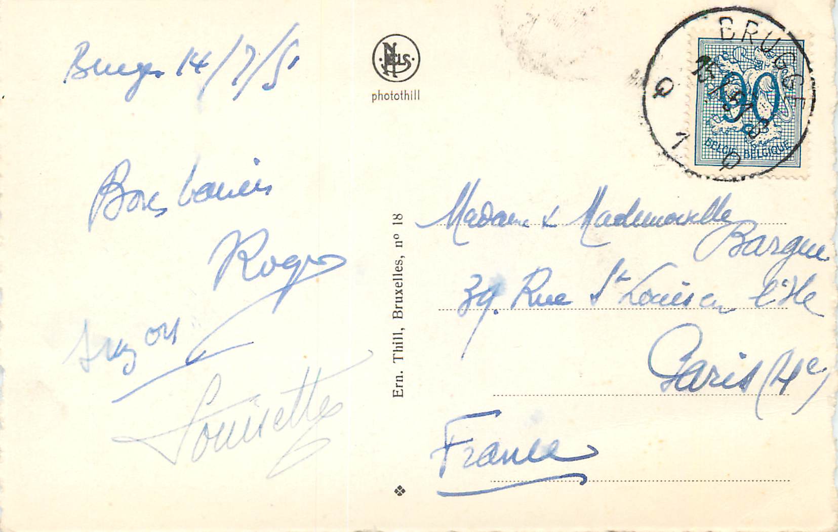 CPM Bruges Hopital St Jean  — Rückseite