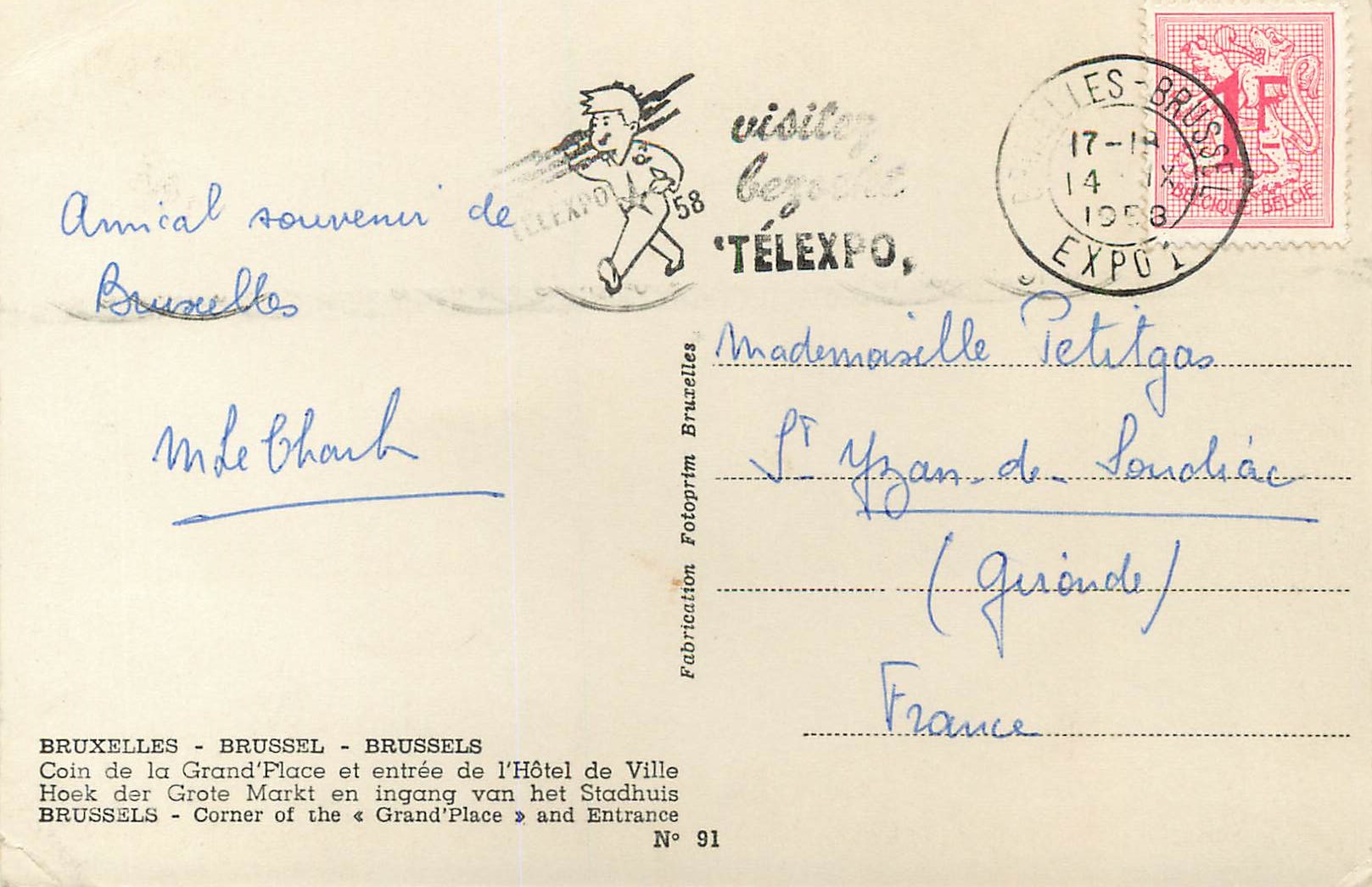 CPM Bruxelles Coin de la Grand Place et entree de l'Hotel de Ville  — Rückseite