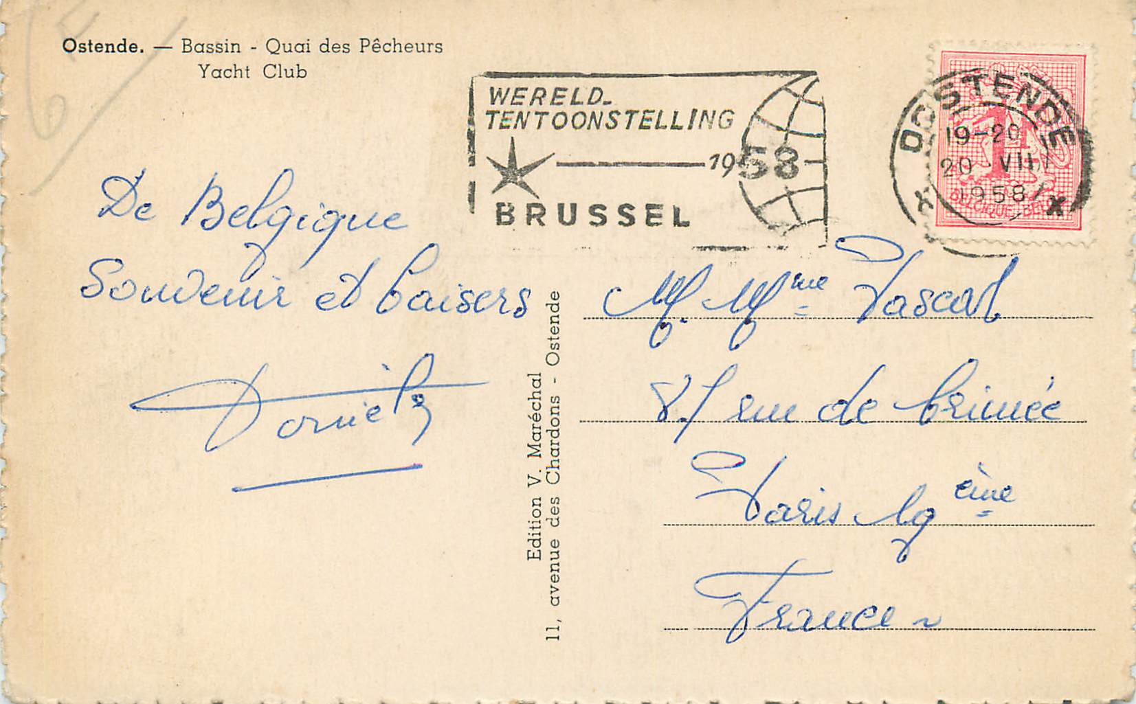 CPM Ostende Bassin Quai des Pecheurs Bateaux — Rückseite