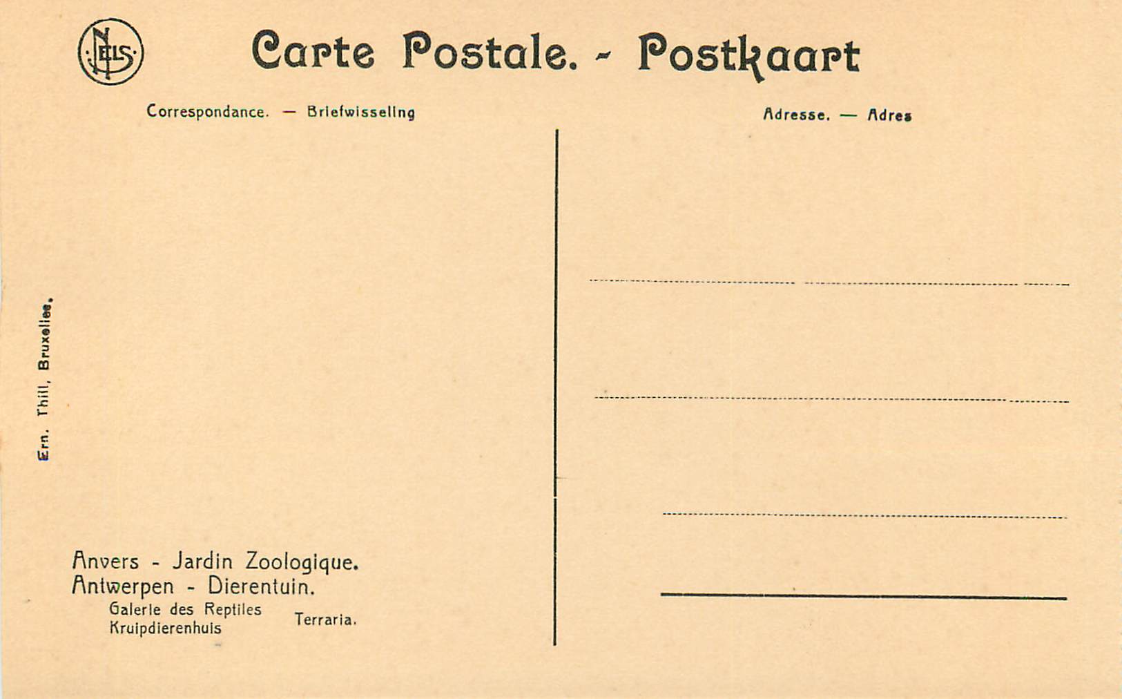Galerie des Reptiles — Terraria — Ern. Thill, Bruxelles — Verso