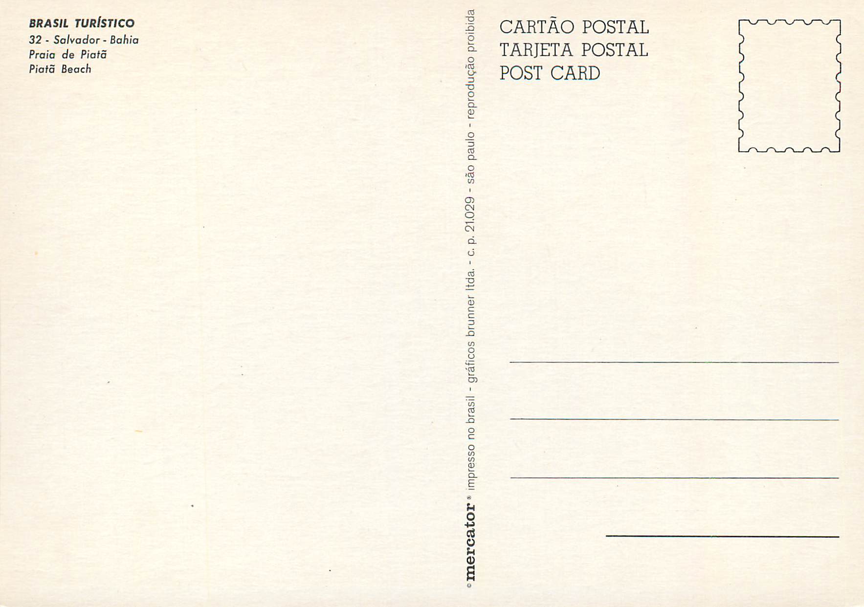 Praia de Piatã — Bahia — éditeur Brasil Turístico, n° 32 — Rückseite