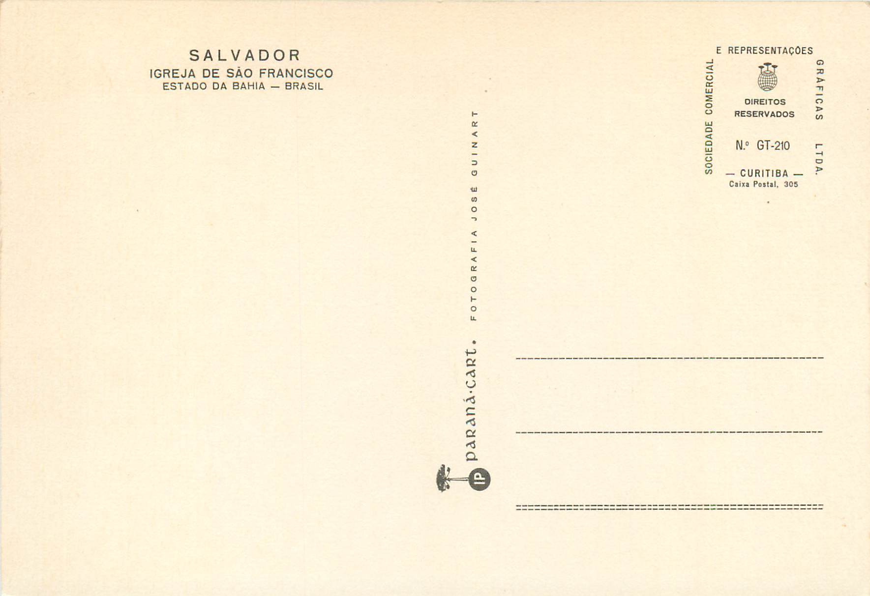 Salvador — Église Saint-François — Société Paraná-Cart — Rückseite