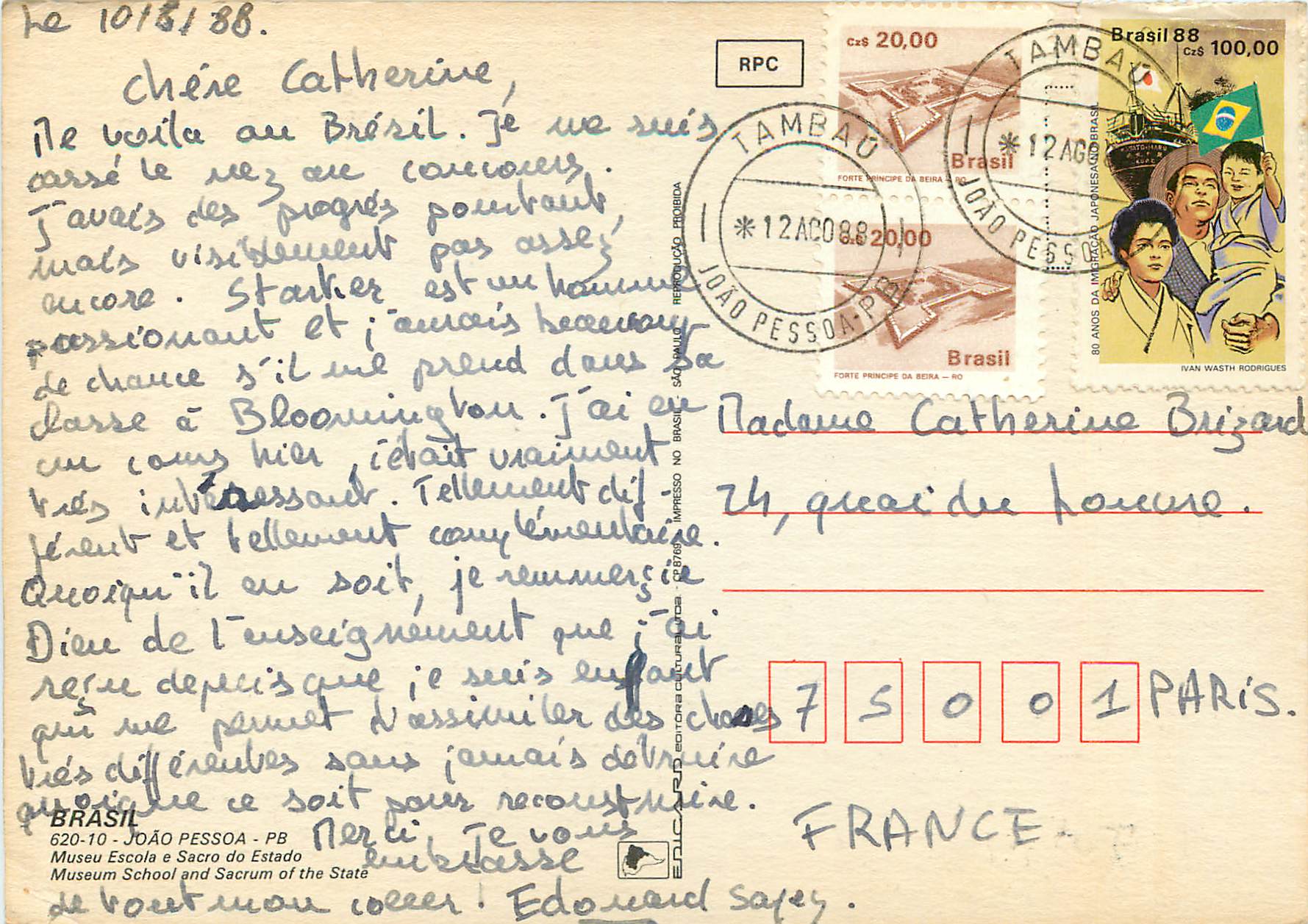 Église et croix de João Pessoa — éditeur Boicardo, série 620-10 — Rückseite