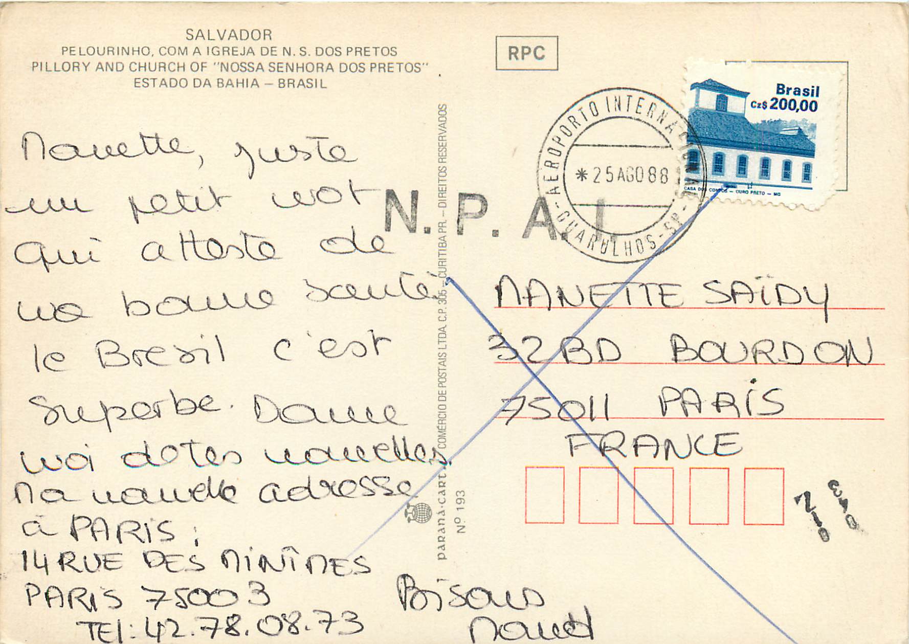 Salvador — rue colorée avec église Nossa Senhora dos Pretos — RPC — Rückseite