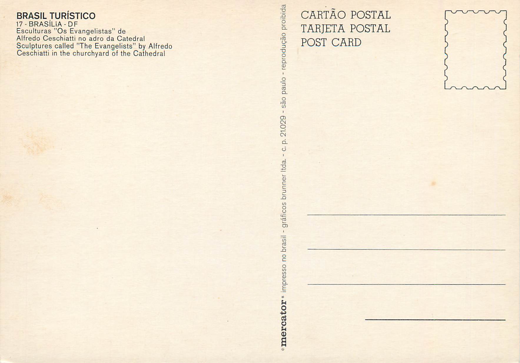 CPM Brasil Turistico Sculpture called the Evangelists by Alfredo  — Rückseite