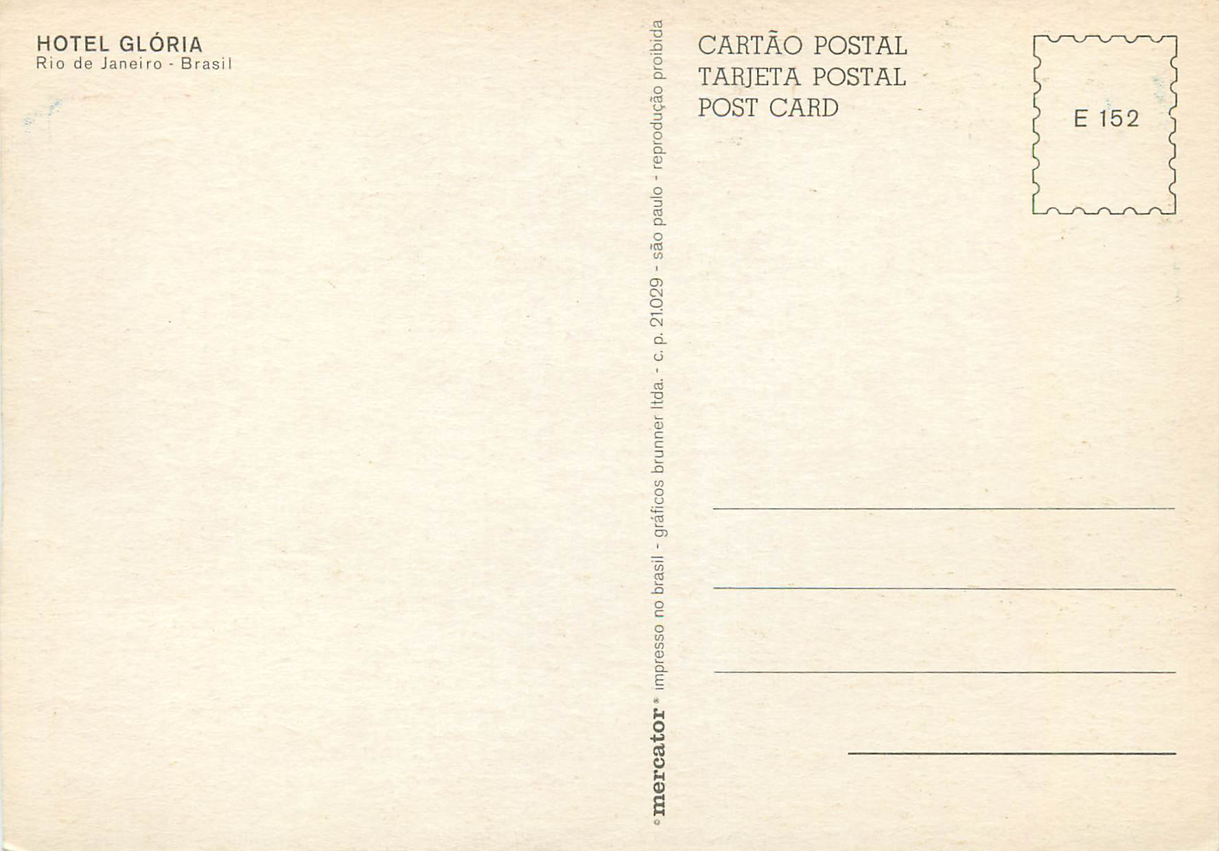 CPM Hotel Gloria Rio de Janeiro Brasil  — Rückseite