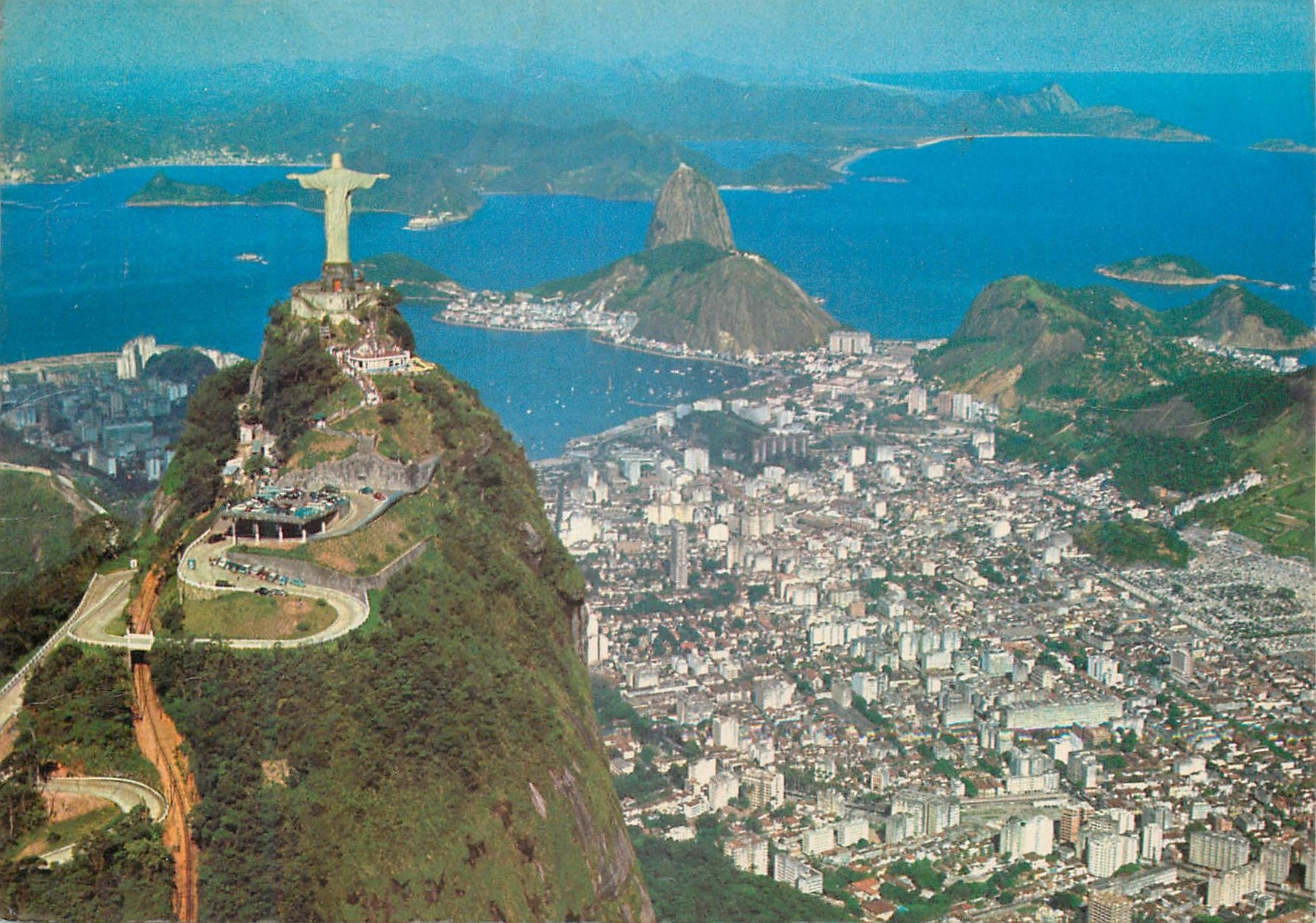 CPM Brasil Turistico Rio de Janeiro Aerial view of Corcovado with Guanabara Bay 