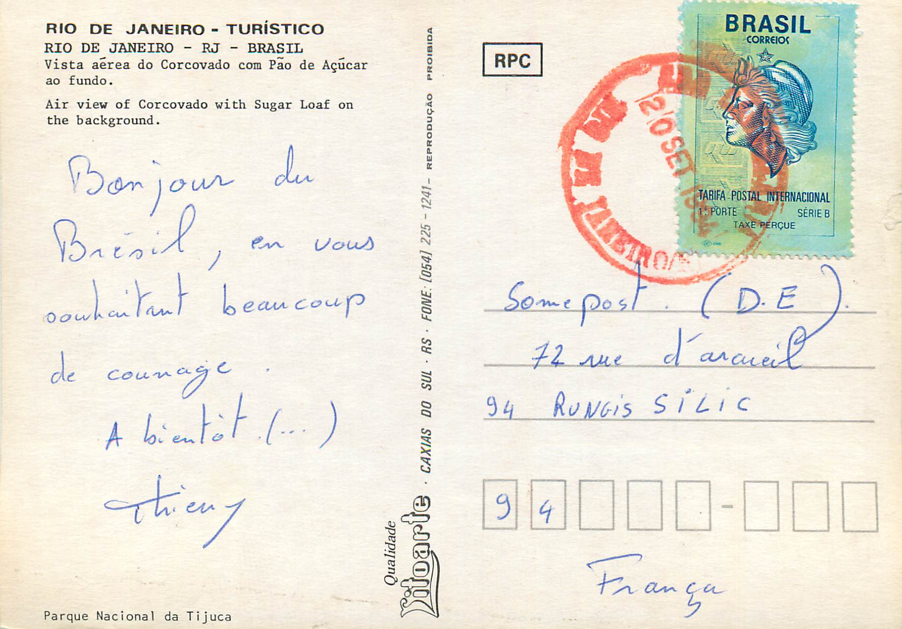 Rio de Janeiro — Christ the Redeemer sur le Corcovado — Qualidade Tijucarte — Verso