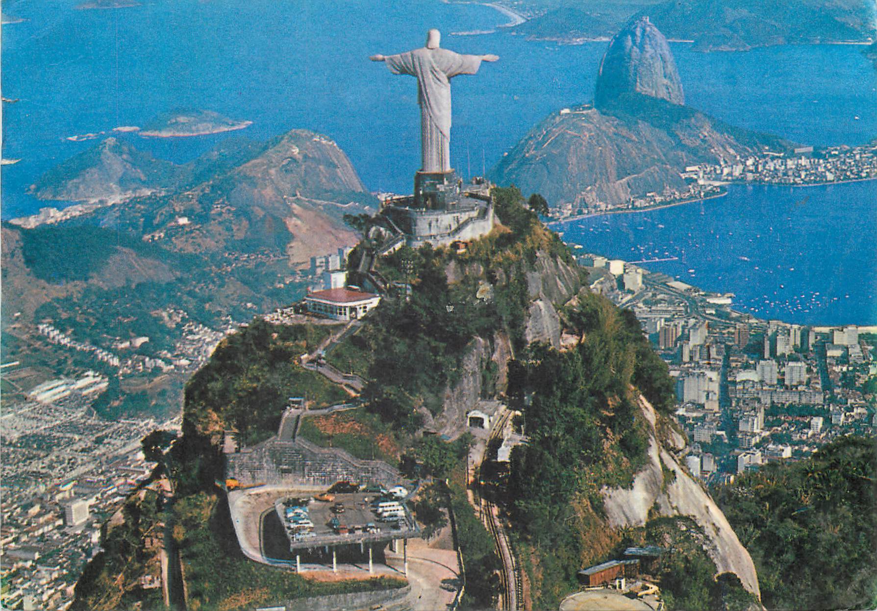 CPM Rio de Janeiro Aerial view of Corcovado with Guanabara Bay 