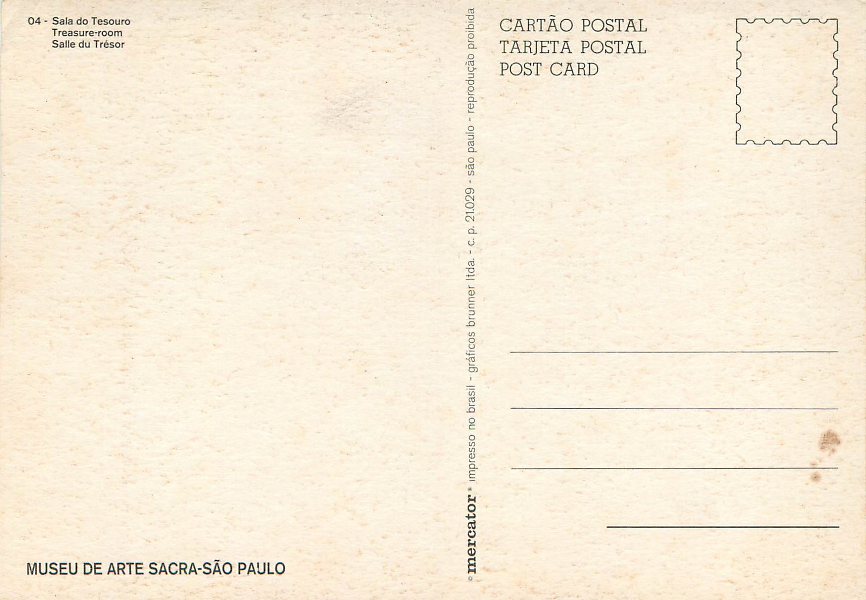 CPM Salle du Tresor Museu de Arte Sacra Sao Paulo  — Back