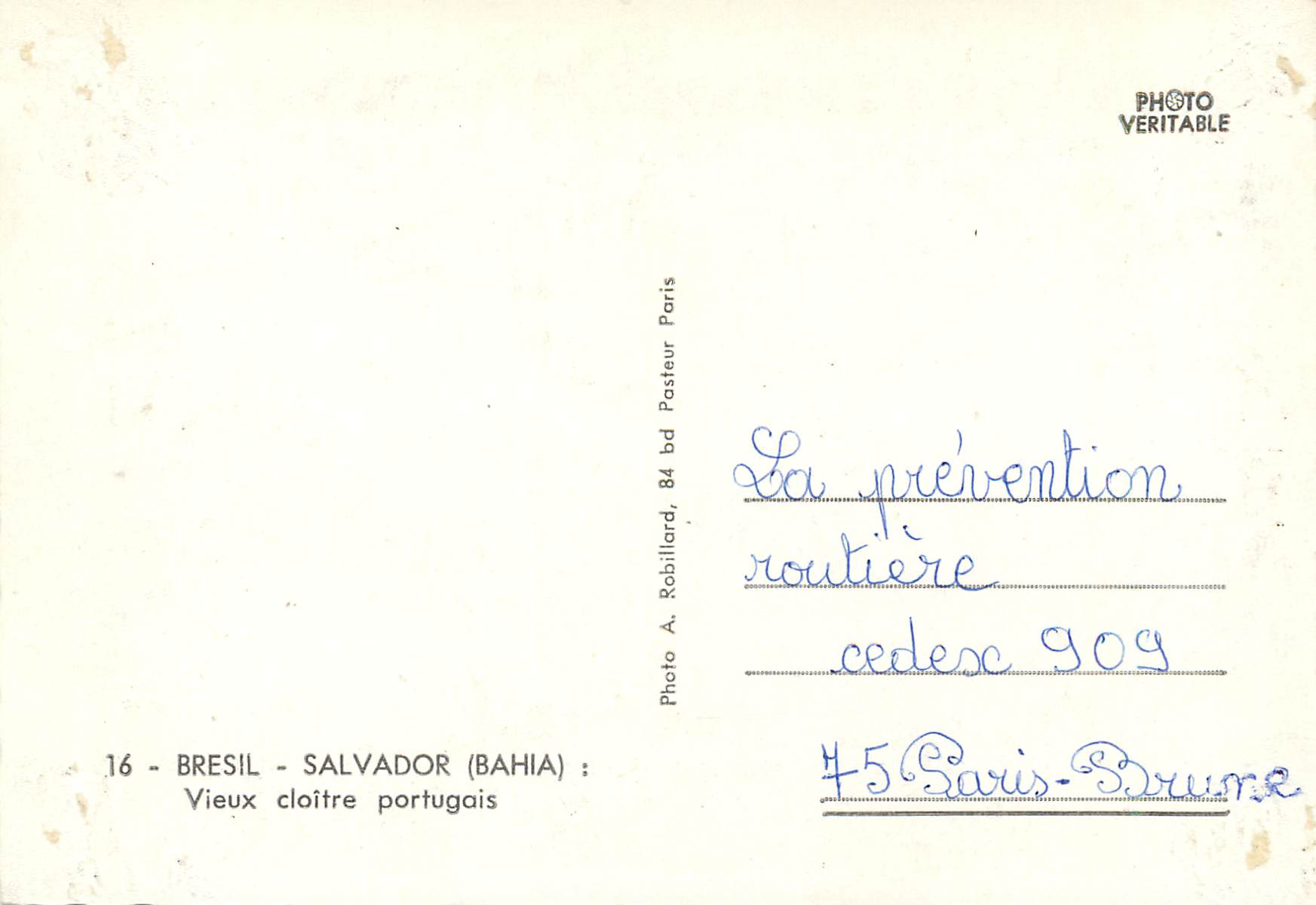 CPM Bresil Salvador Bahia Vieux cloitre portugais  — Rückseite