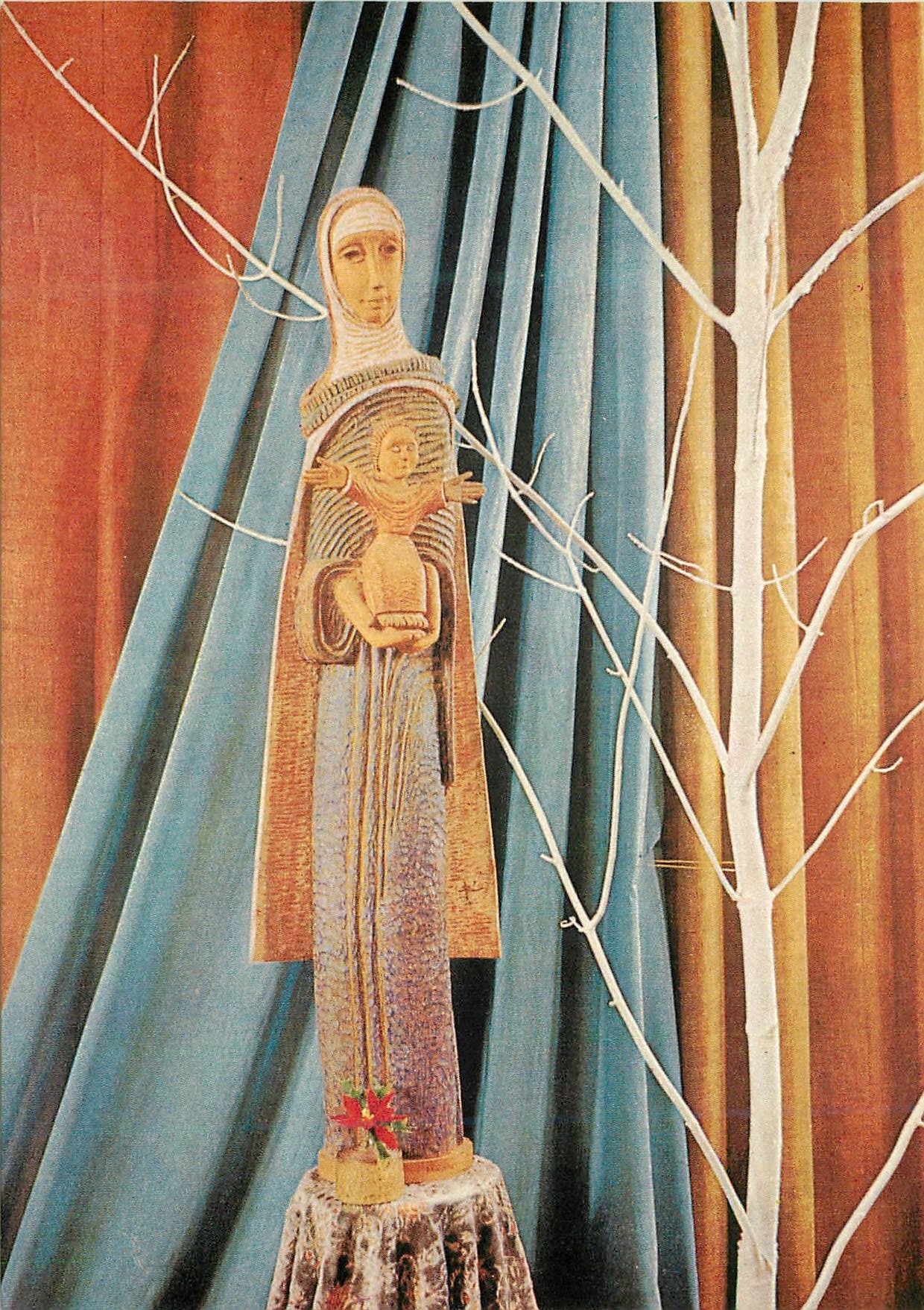 CPM Abbaye benedectine de Saint Benoit du Lac Quebec Canada Notre Dame bois polychrome Jean Lambert Rucki 