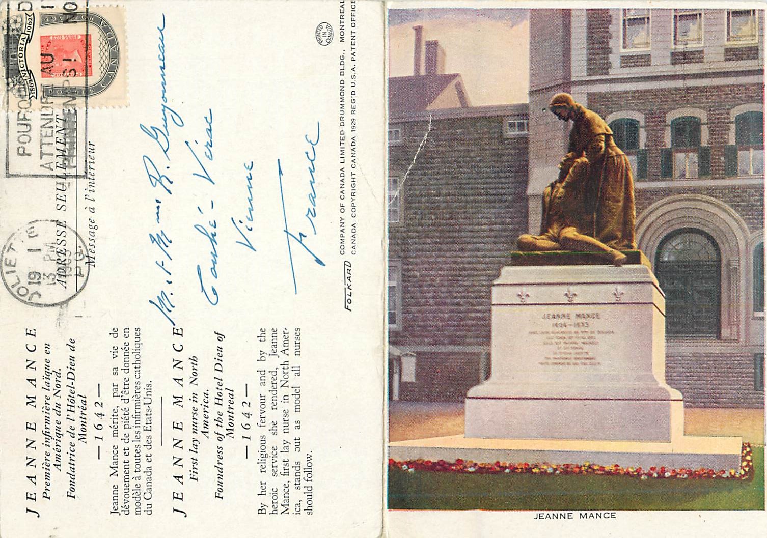 CPM Jeanne Mance First lay nurse in North America Foundress of Hotel Dieu of Montreal  