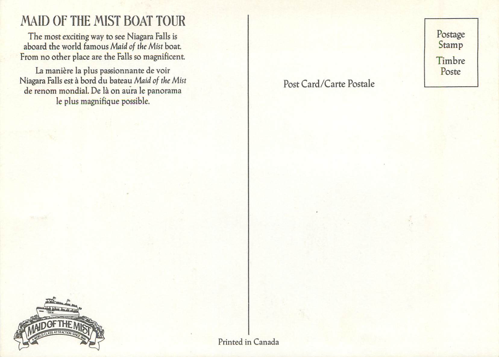 CPM La maniere la plus passionnante de voir Niagara Falls est a bord du bateau Maid of the Mist de renom mondial  — Back