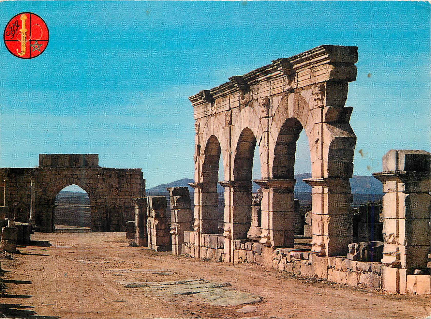 CPM Volubilis Partique et Arc de Triomphe vus du decomanus maximus 
