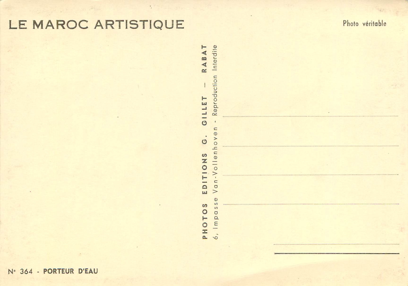 Porteur d'eau — Maroc artistique — Éditions Van-Vollenhoven, Rabat — Rückseite
