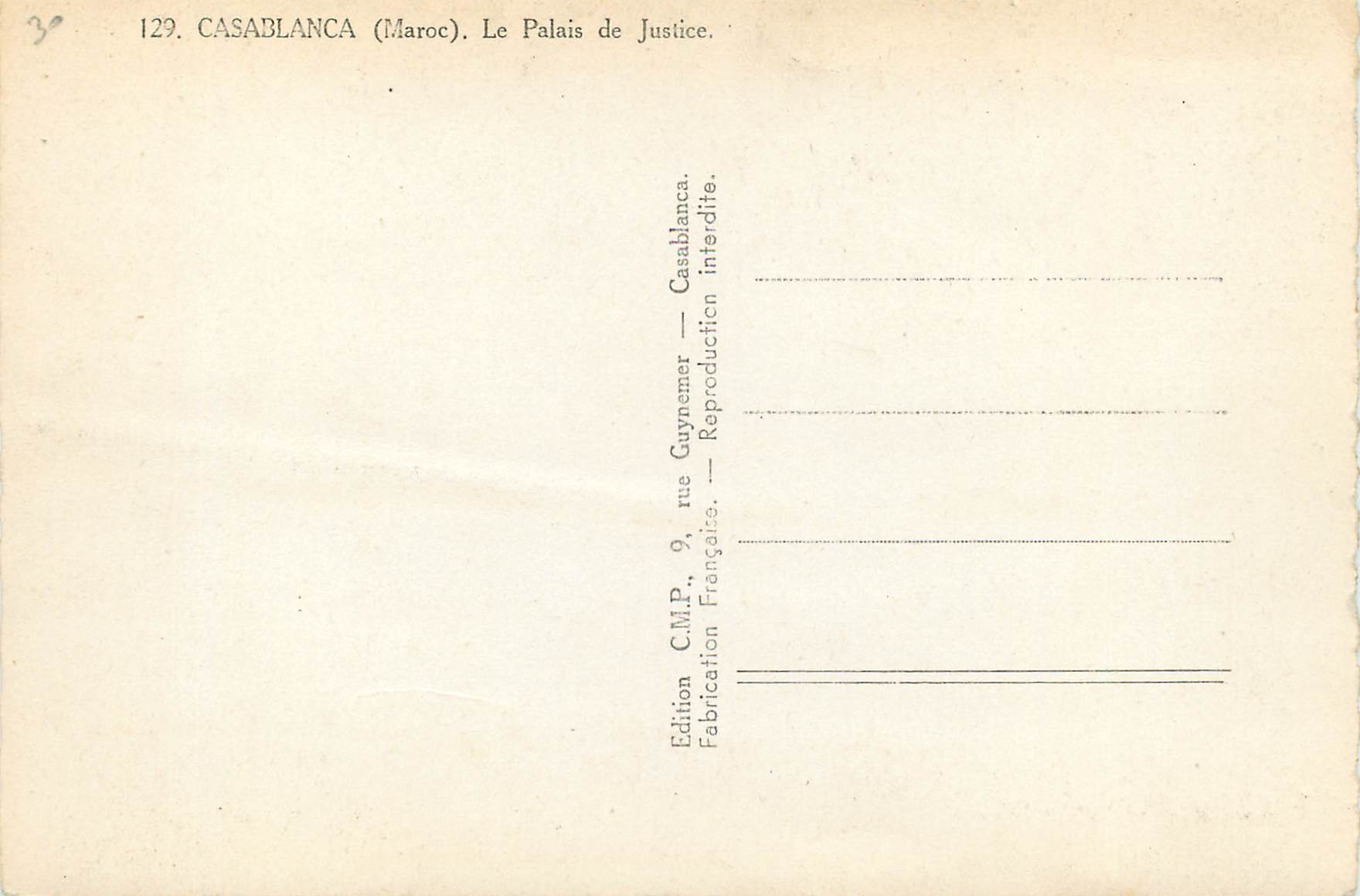 CPM Casablanca Maroc Le Palais de Justice  — Verso