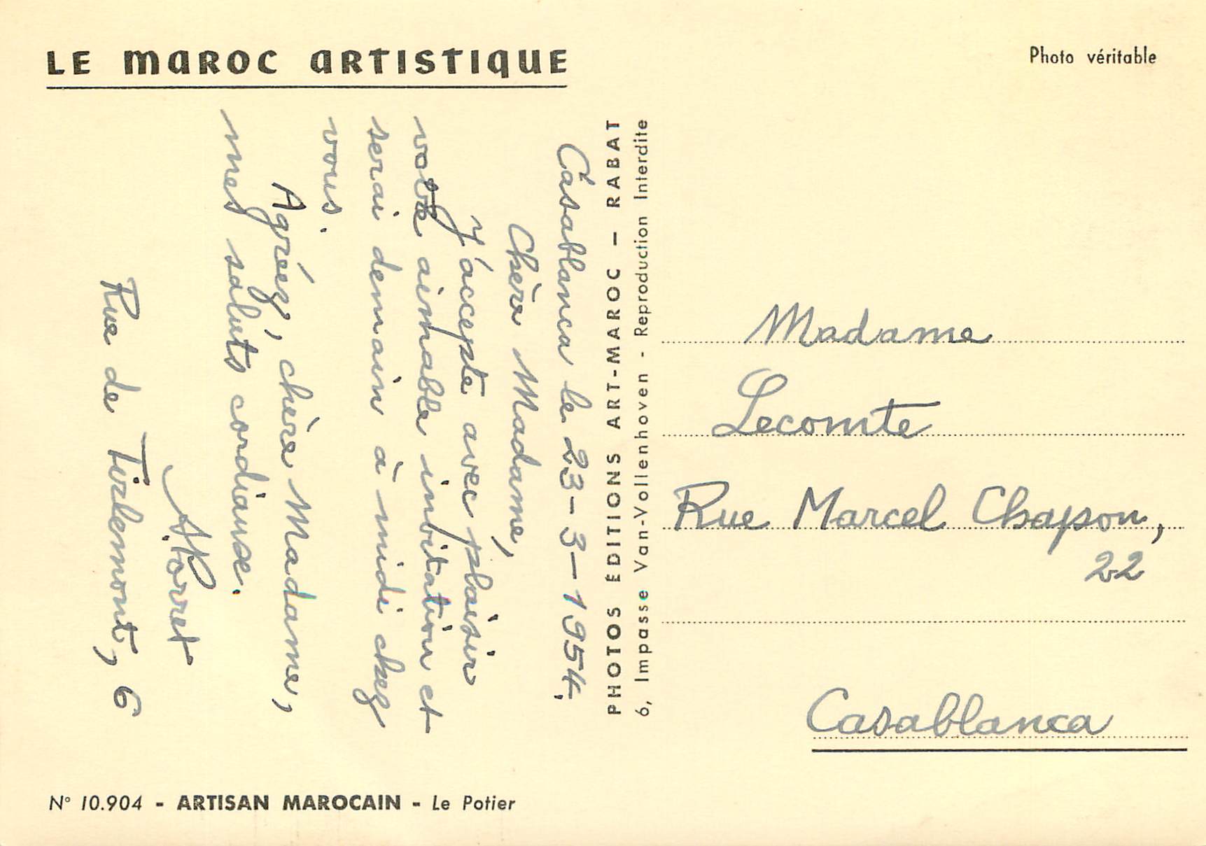 Potier marocain — Rabat — Éditions Van-Vollenhoven — Rückseite