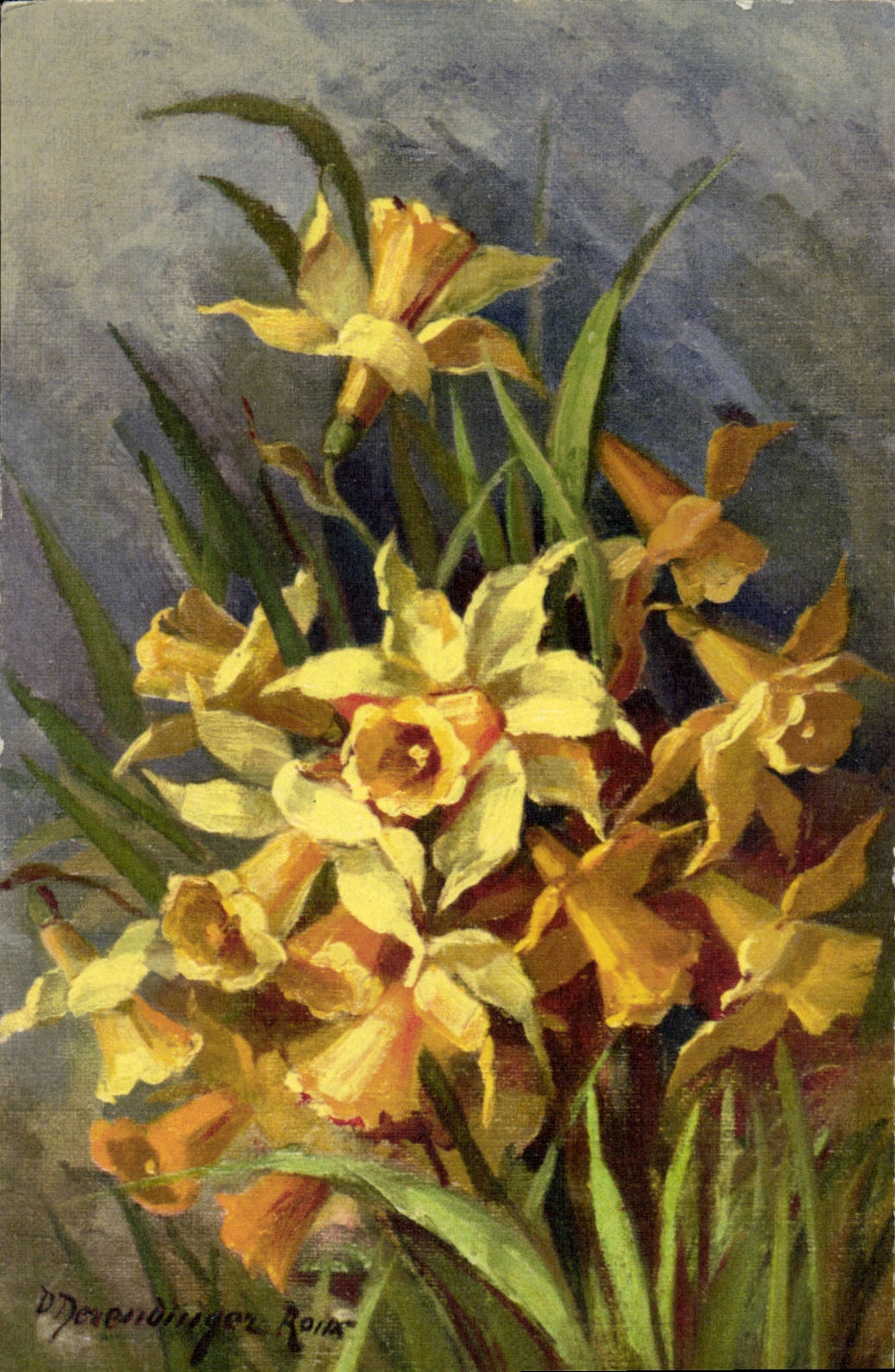 CPA Fantaisie Fleurs Jonquilles Osterglocken Marzensterne
