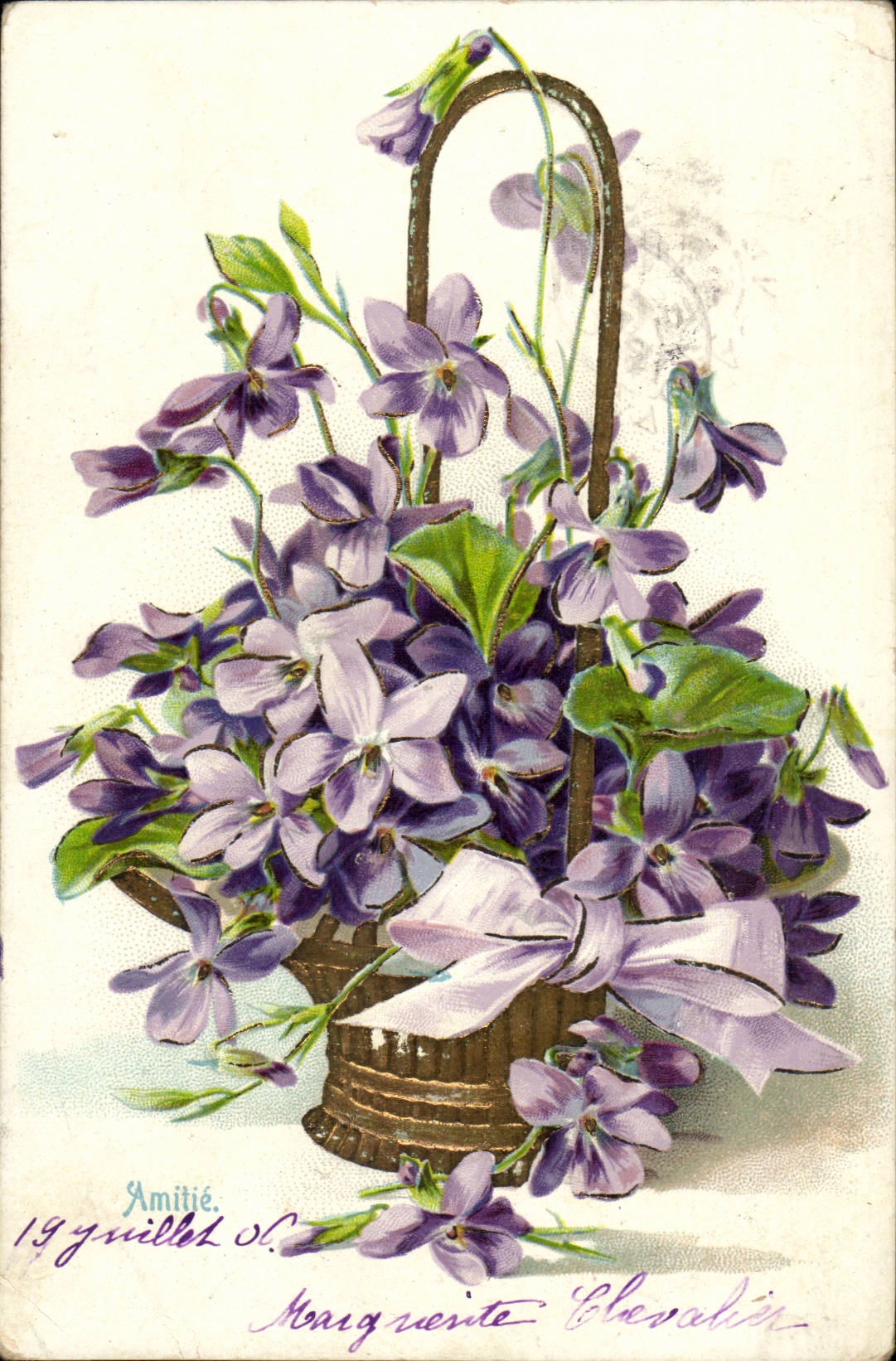 Violets dans un panier — Amitié — 19 guilles S.C. — Marguerite Elevalin