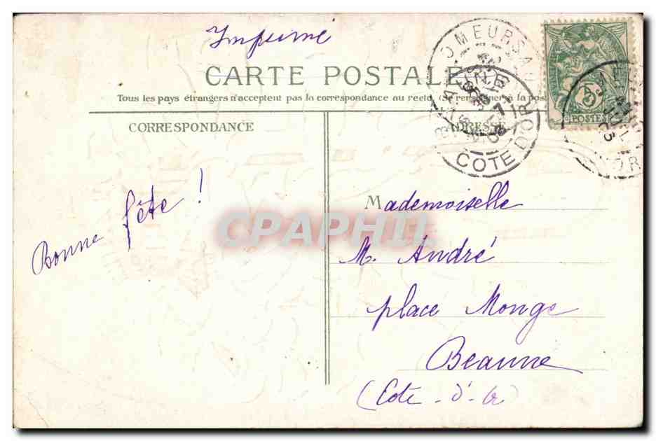Violets dans un panier — Amitié — 19 guilles S.C. — Marguerite Elevalin — Verso