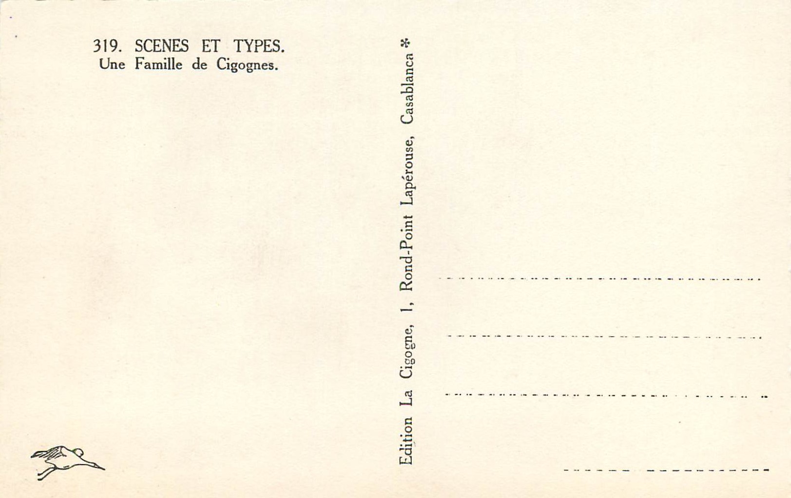 CPM Scenes et types une famille de cigognes — Rückseite