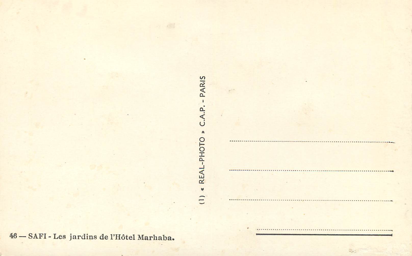 CPM Safi les jardins de l'hotel marhaba — Rückseite