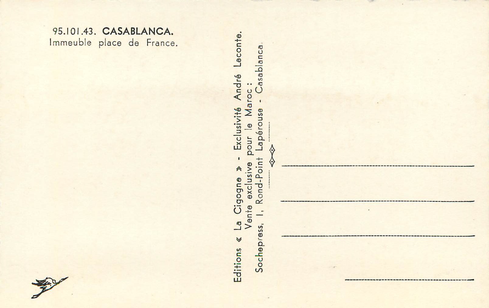 CPM Casablanca immeuble place de france — Verso