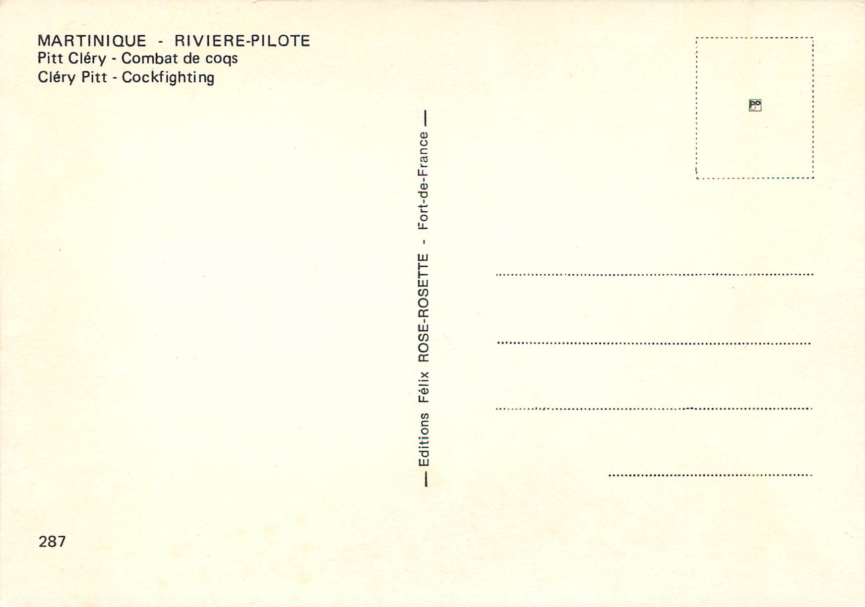 CPM Martinique Riviere-Pilote Pitt Clery Combat de coqs — Rückseite