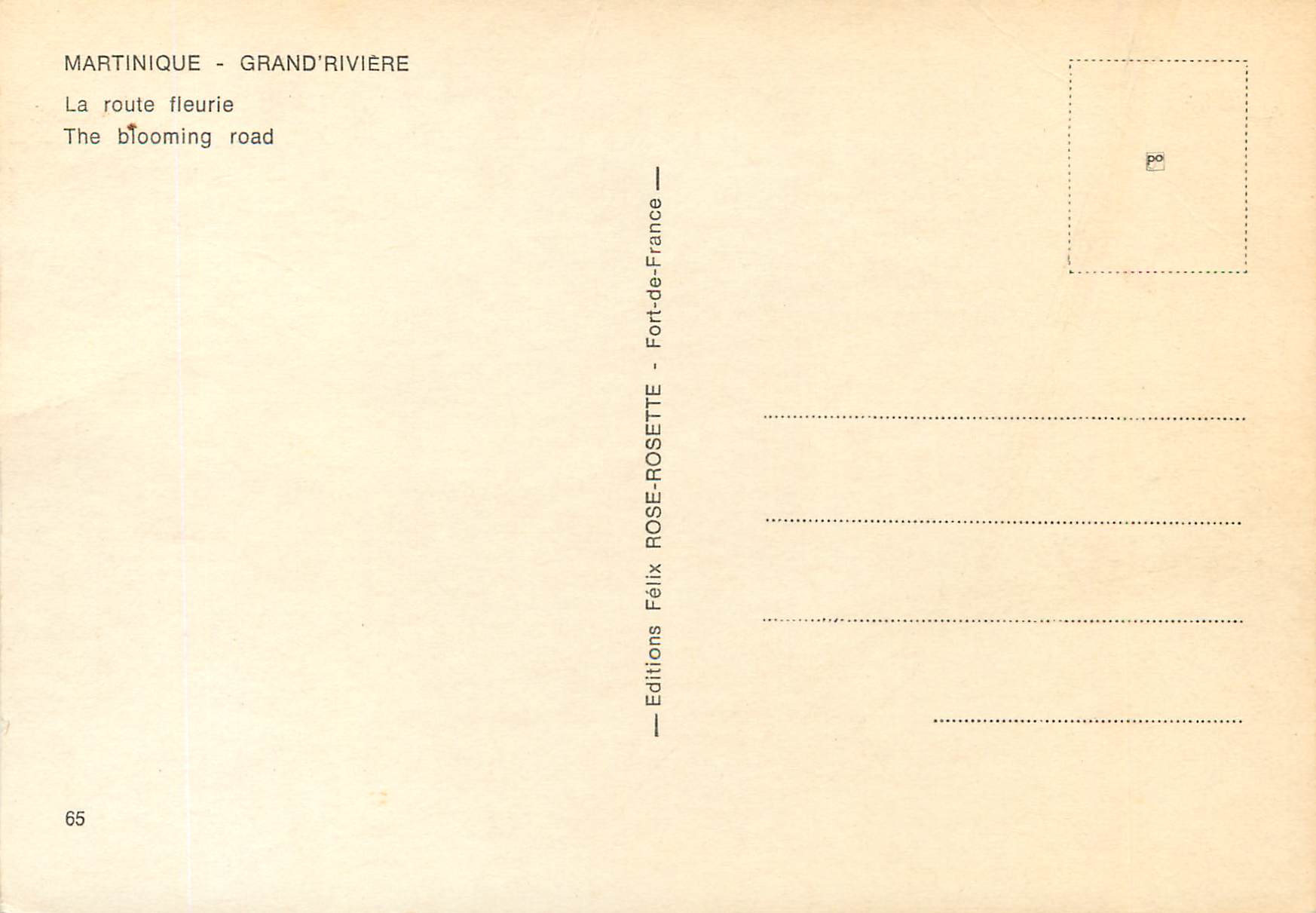 Martinique - Grand'Rivière — La route fleurie — Éditions Félix ROSE-ROSETTE — Rückseite