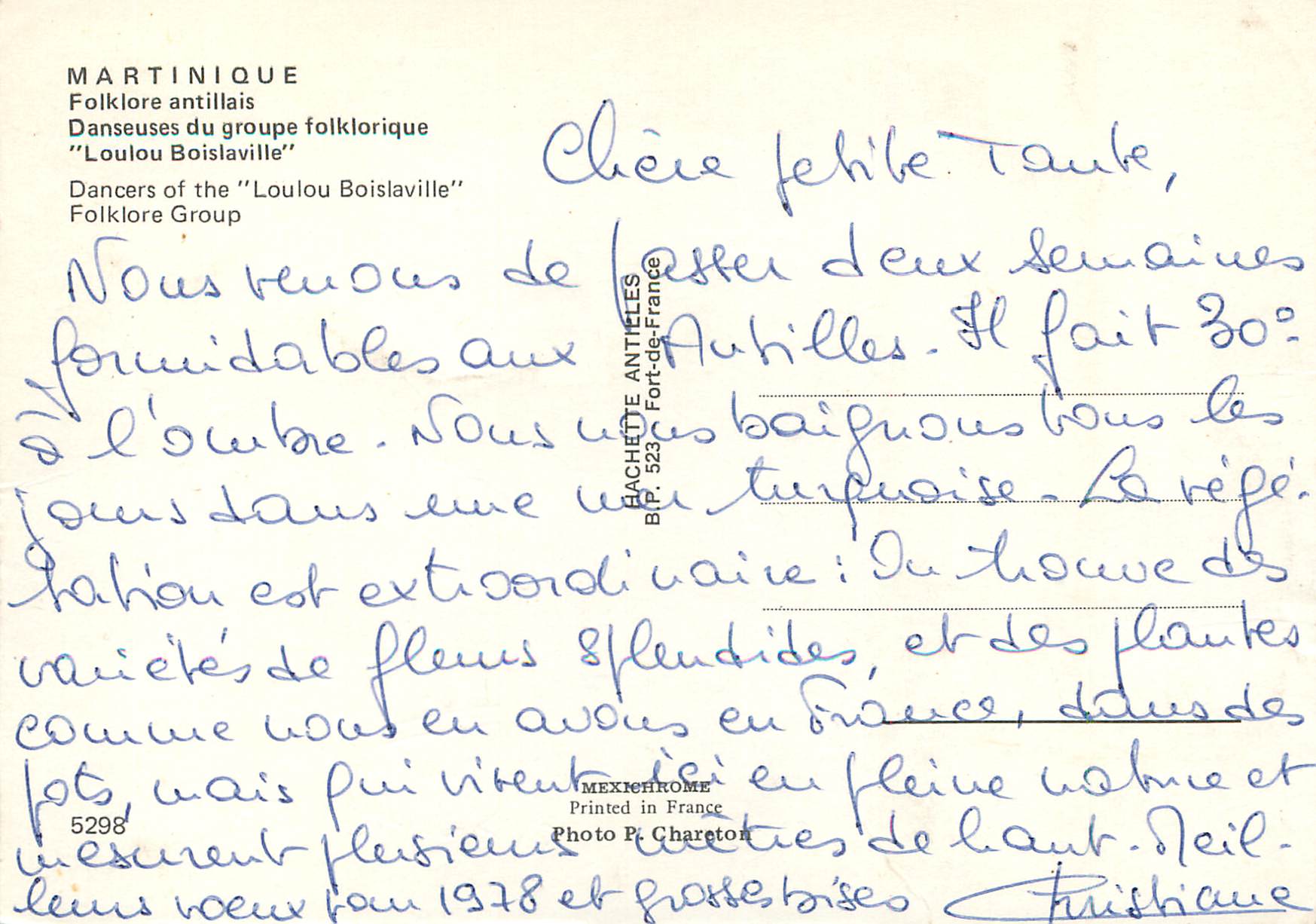 CPM Martinique Folklore antillais Danseuses du groupe folklorique Loulou Boislaville — Rückseite