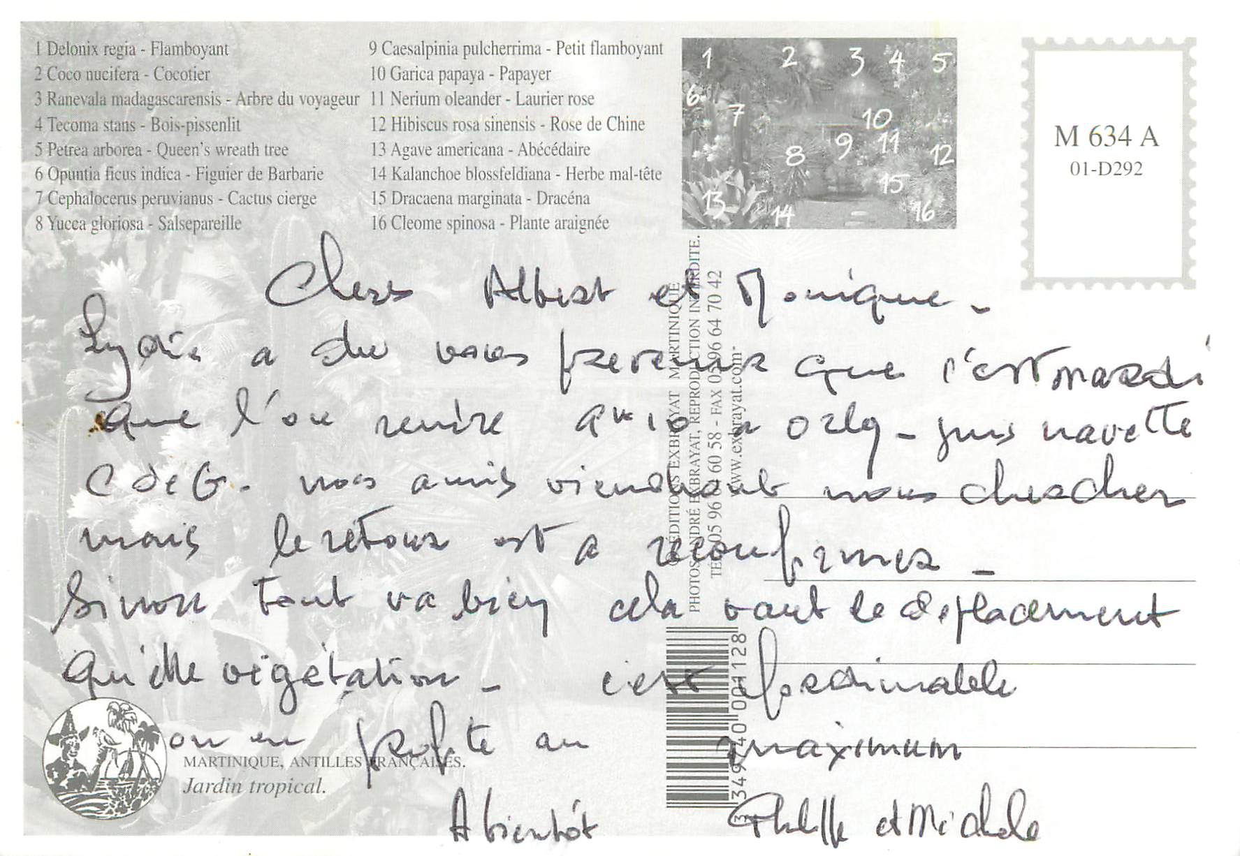 CPM Martinique Antilles Francaise Jardin Tropical — Rückseite