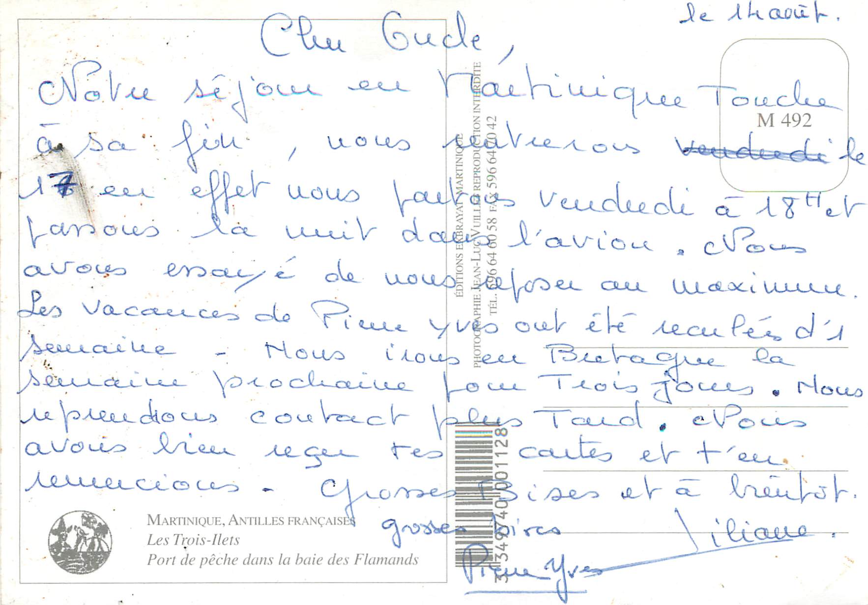 CPM Martinique Antilles Francaises Les Trois-Ilets — Rückseite