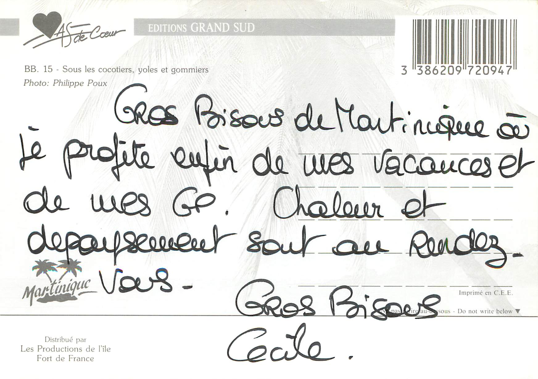 CPM Martinique Sous les cocotiers yoles et gommiers — Rückseite