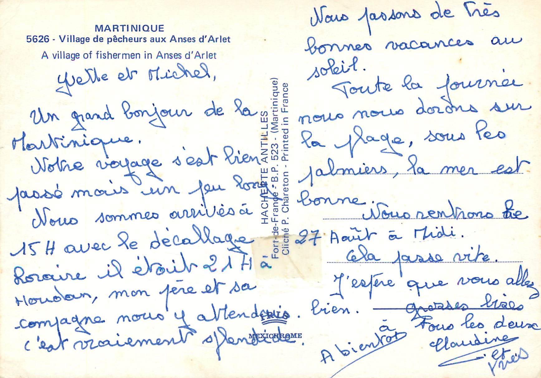 CPM Martinique Village de pecheurs aux Anses d'Arlet — Rückseite