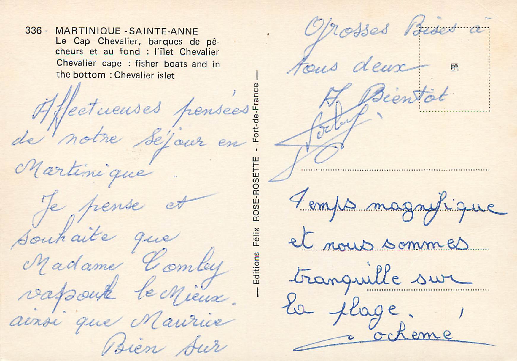 CPM Martinique Sainte-Anne Le Cap Chevalier — Rückseite