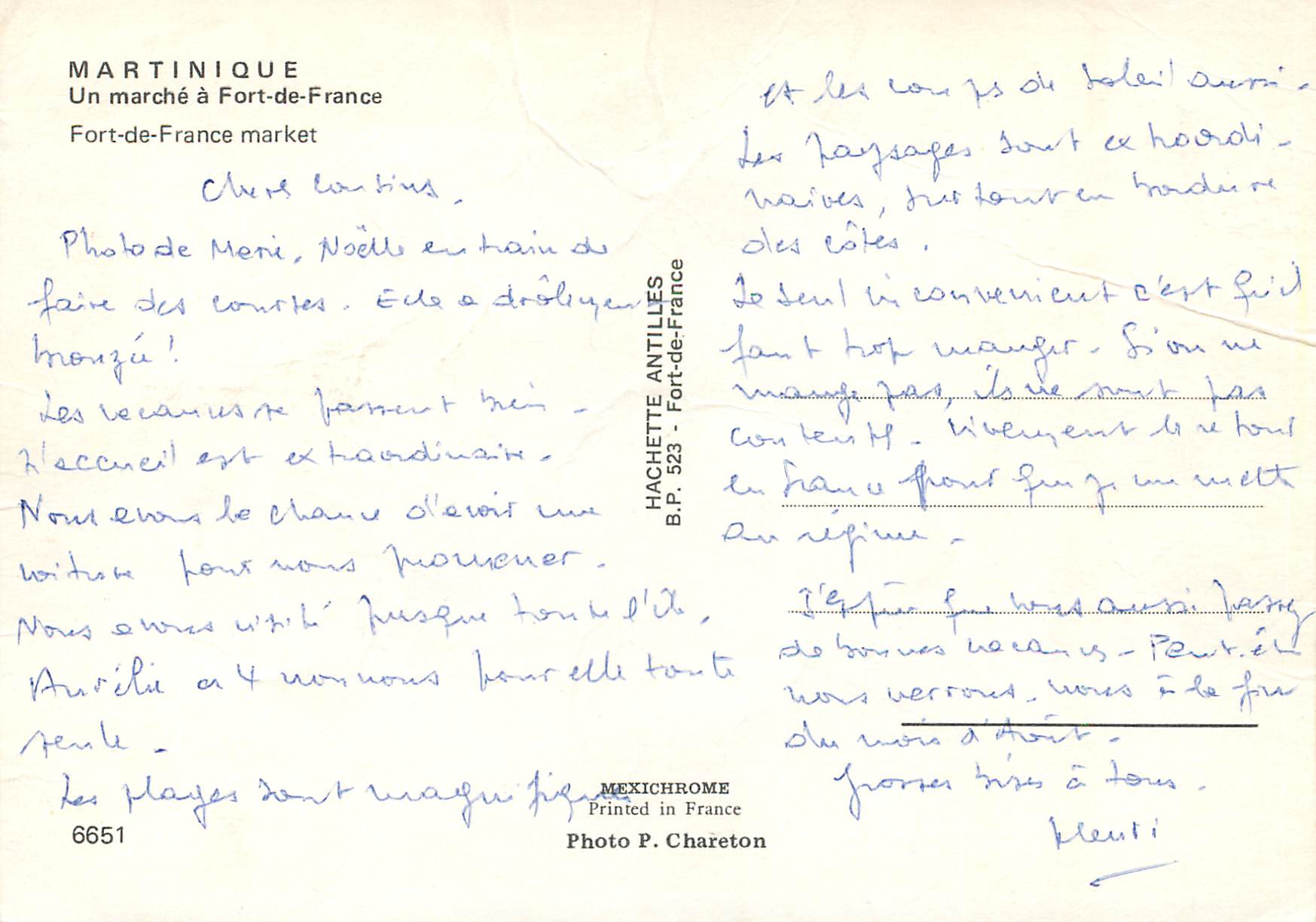 Martinica — Un mercato a Fort-de-France — Hachette Antilles, n° 6651 — Verso